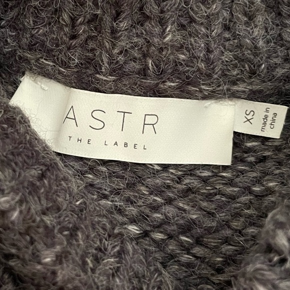 ASTR REVOLVE Gray Jewel Embellished Mock Neck Puff Sleeve Pointelle Wool Sweater - Picture 13 of 14